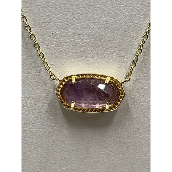 Kendra Scott Designer Elisa Gold Plate February Amethyst Short Pendant Necklace - Picture 2 of 10